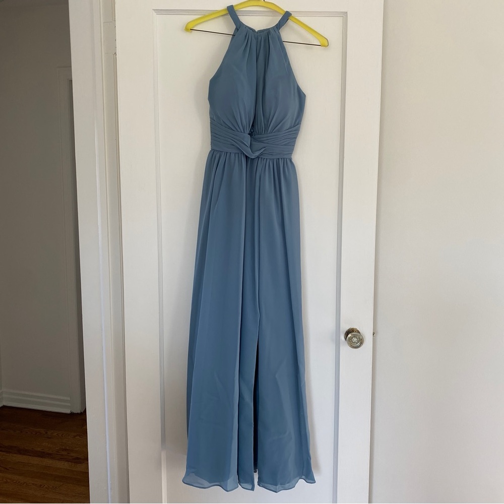 Christina Wu Celebration Dress - slate blue with lace bodice *tailored for 5’1”*
